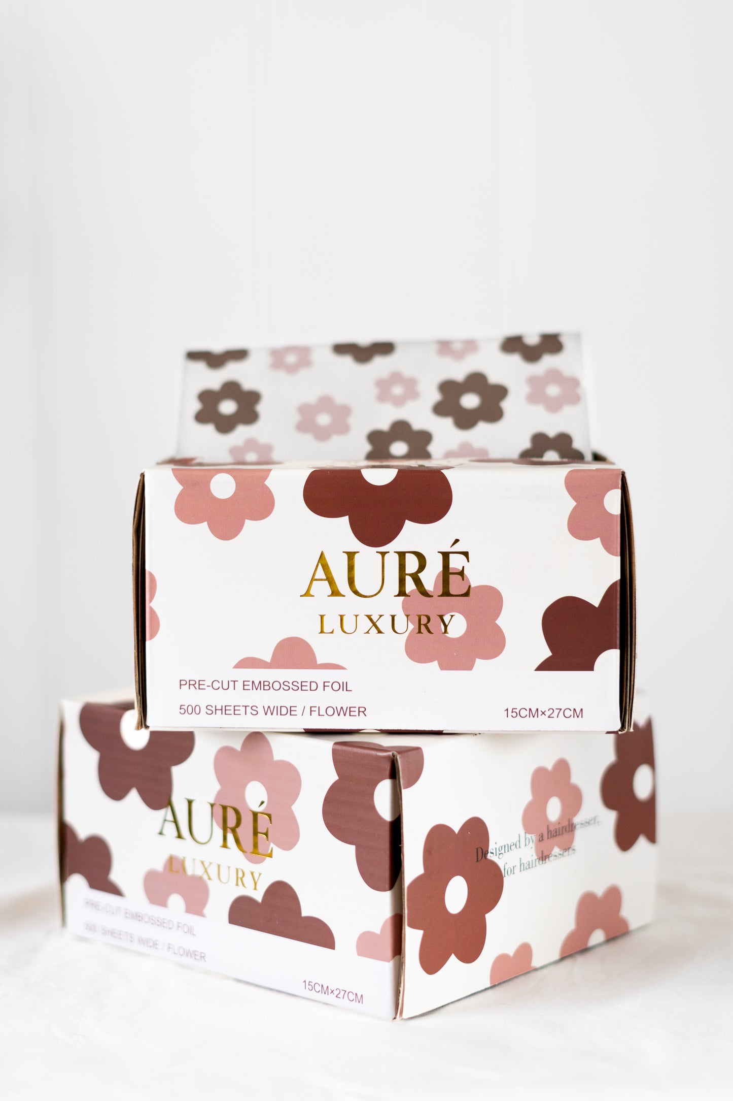  box of Aure Luxury pre-cut embossed hair foils design for salons in australia