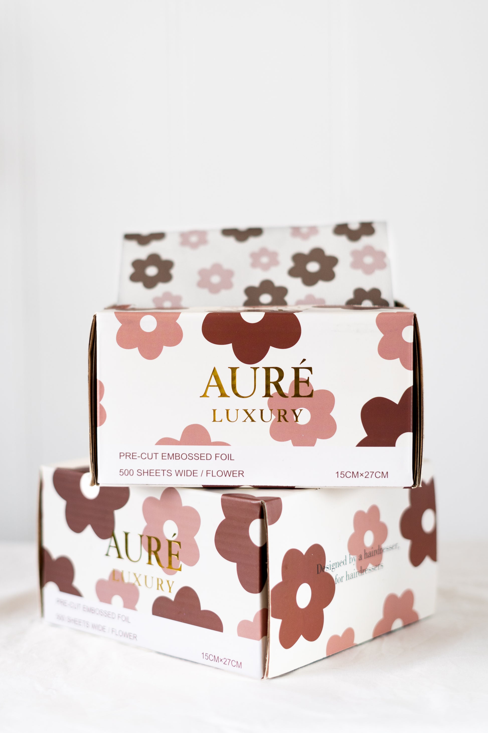  box of Aure Luxury pre-cut embossed hair foils design for salons in australia
